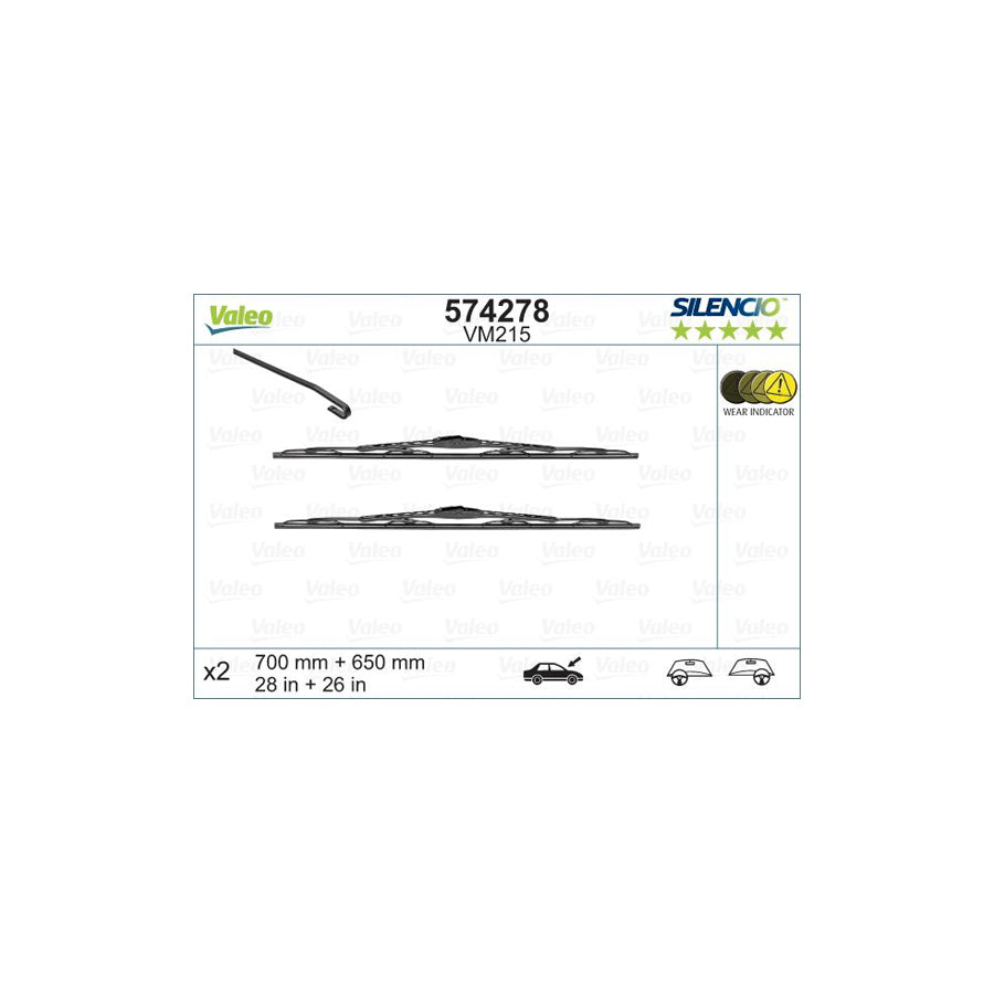 Valeo Silencio Conventional Set, Silencio Performance 574278 Wiper Blade