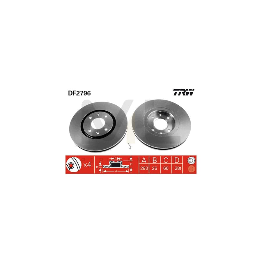 TRW DF2796 Brake Disc Vented, Painted | Performance Parts Direct Car Parts