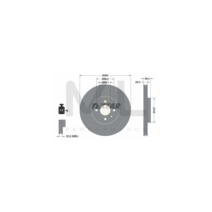 TEXTAR 92055200 Brake Disc Internally Vented, without wheel hub, without wheel studs | Performance Parts Direct Car Parts