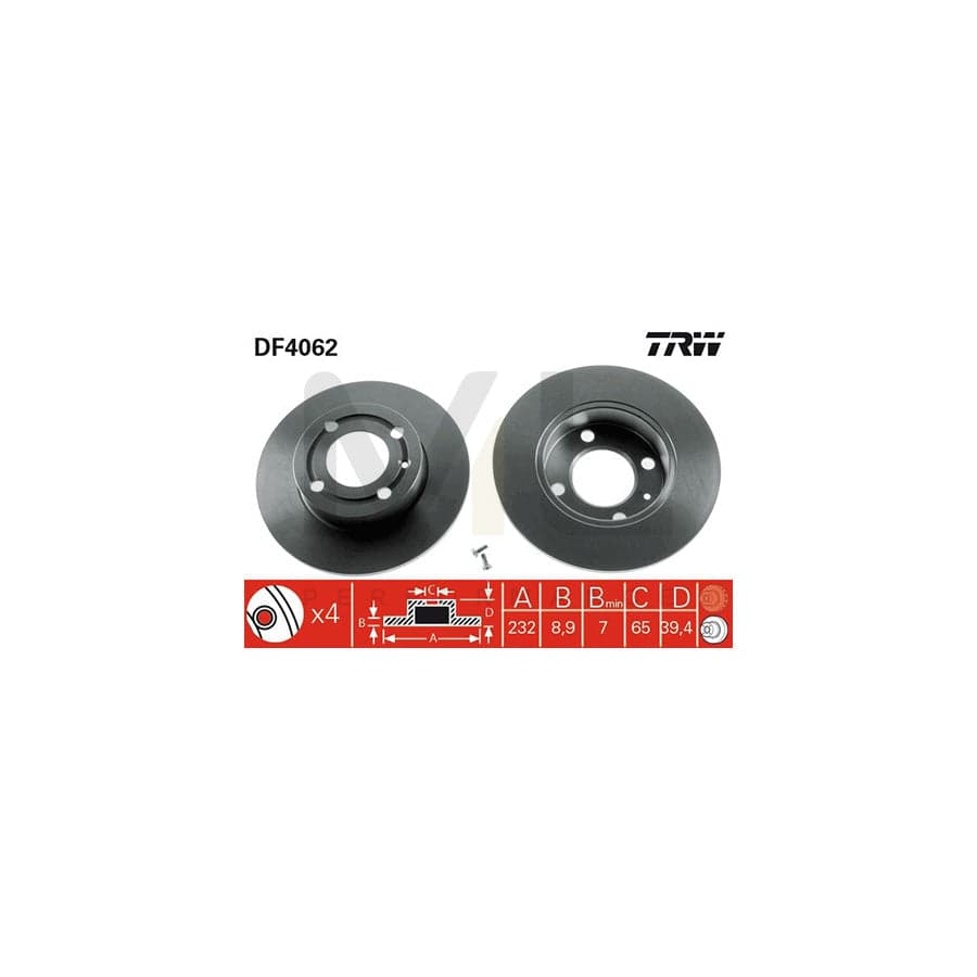 TRW DF4062 Brake Disc Solid, Painted, with bolts/screws | Performance Parts Direct Car Parts