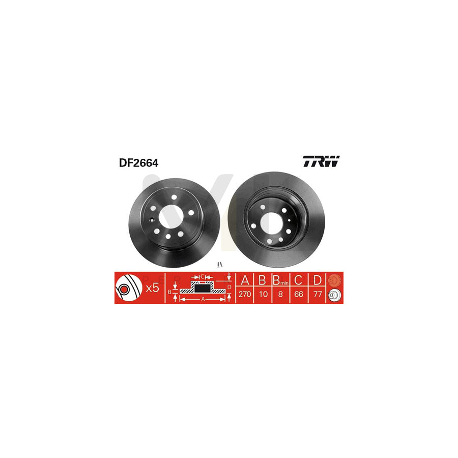 TRW DF2664 Brake Disc Solid, with bolts/screws | Performance Parts Direct Car Parts