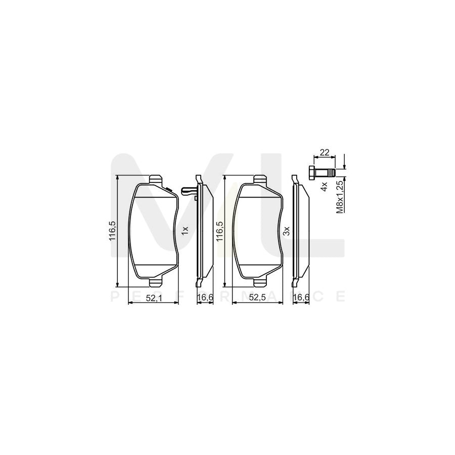 Bosch 0986495485 Brake Pad Set For Nissan Micra V Hatchback (K14) With Acoustic Wear Warning BP2117 | Performance Parts Direct Car Parts