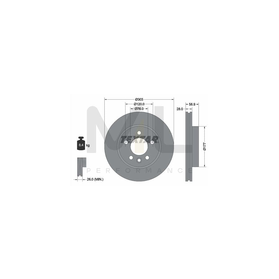 TEXTAR PRO 92228903 Brake Disc for VW AMAROK Internally Vented, Coated, without wheel hub, without wheel studs | Performance Parts Direct Car Parts
