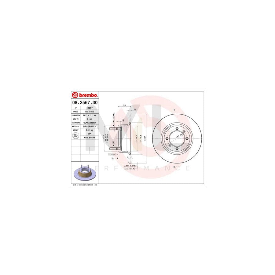 BREMBO 08.2567.30 Brake Disc Solid - 1 piece