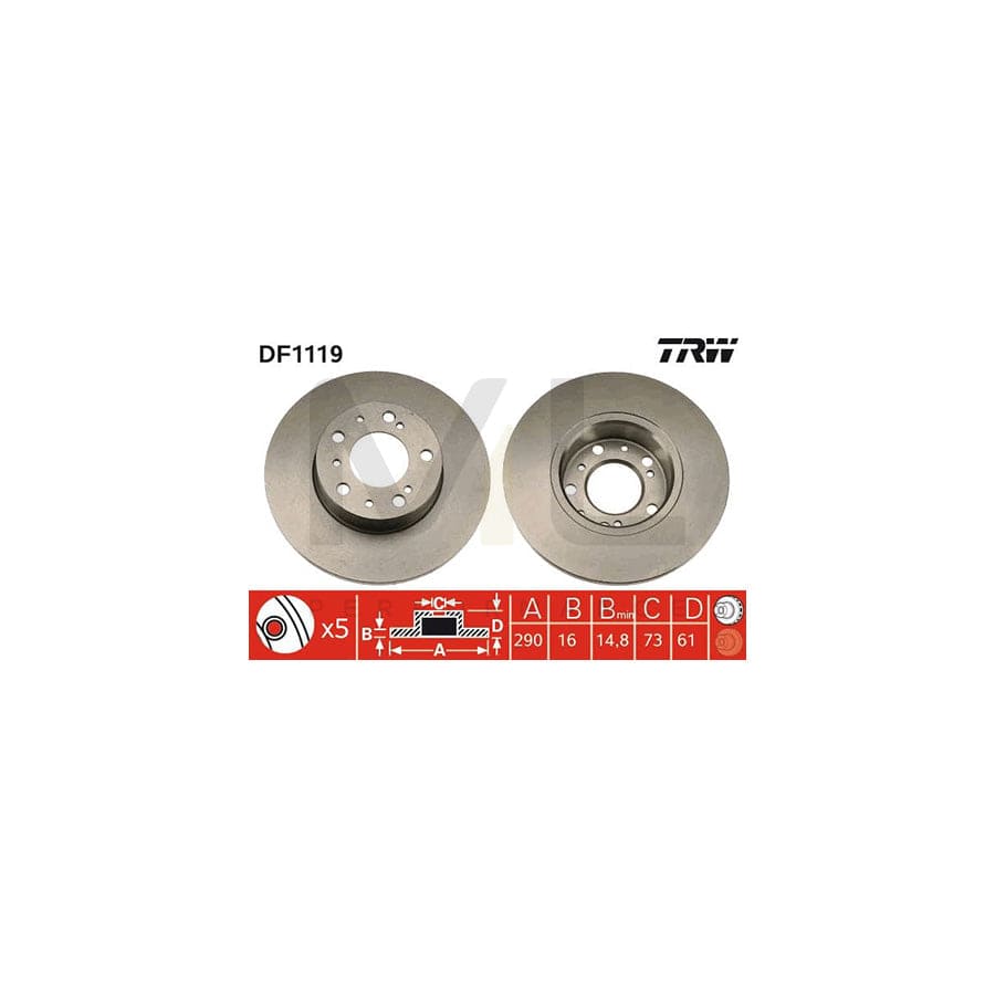 TRW DF1119 Brake Disc Solid, Painted | Performance Parts Direct Car Parts
