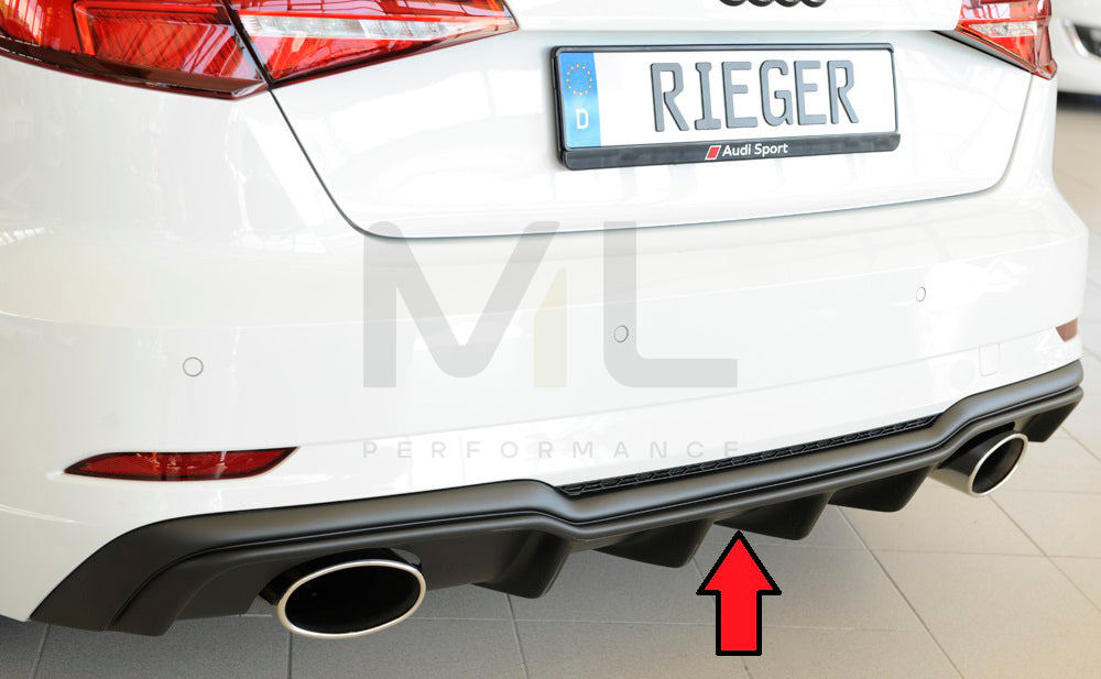 Rieger 00056823 Audi 8V Rear Diffuser for Sport Tailpipe Left & Right (A3 & S3) - Matte Black