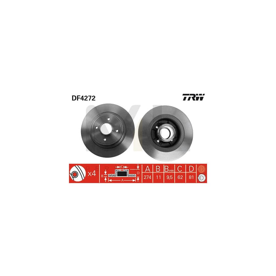 TRW DF4272 Brake Disc Solid, Painted, without ABS sensor ring, without wheel bearing set | Performance Parts Direct Car Parts