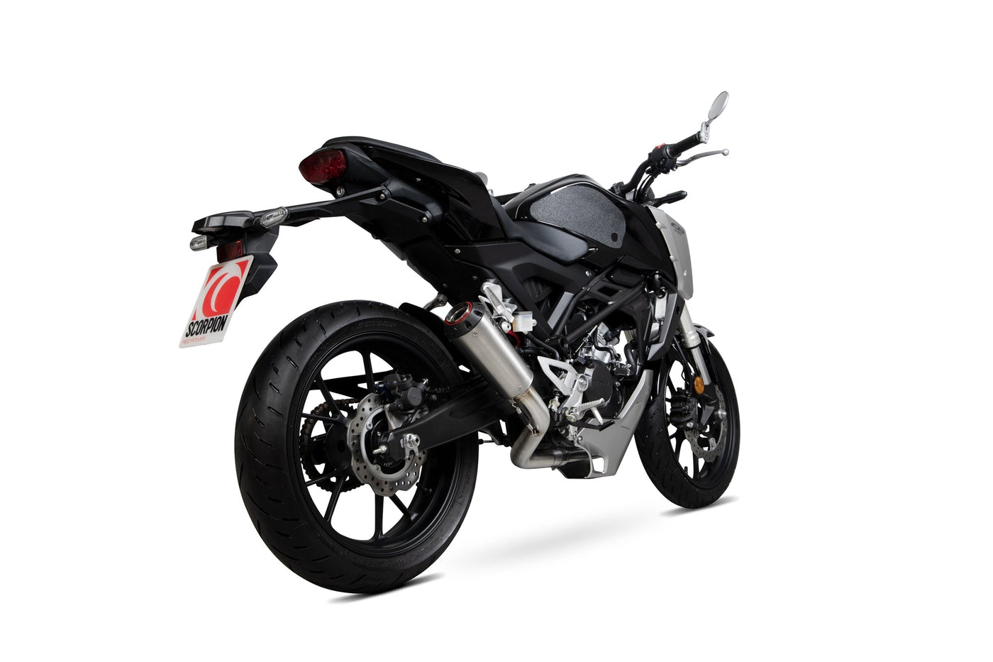 Scorpion PHA183SYSSEO Honda CB125 R Red Power Full Exhaust System - Brushed Stainless Steel Sleeve
