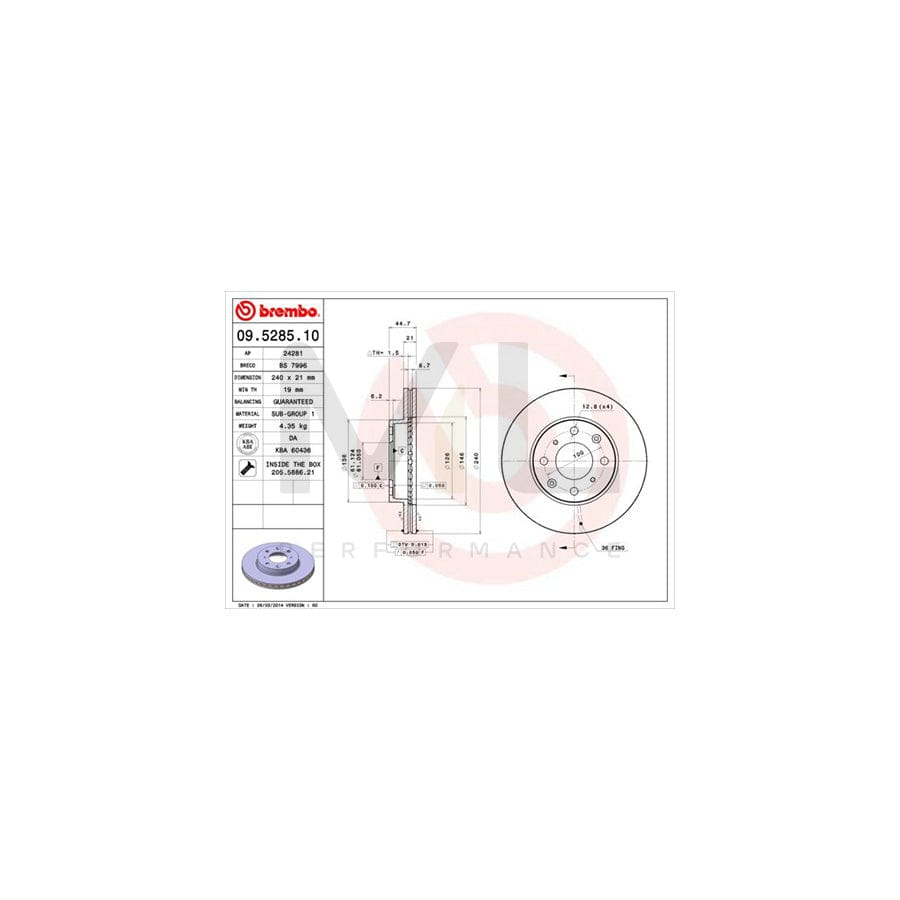 BREMBO 09.5285.10 Brake Disc Internally Vented, with bolts/screws - 1 piece