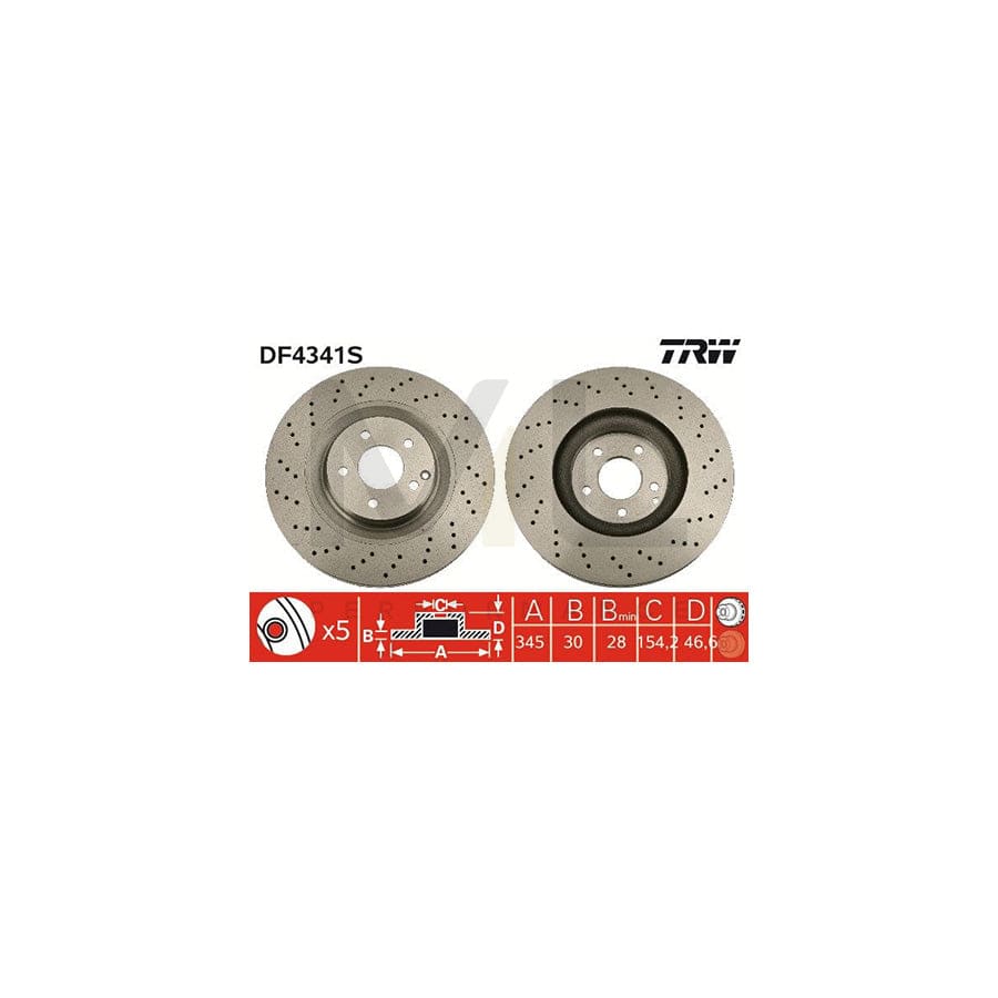 TRW DF4341S Brake Disc Slotted / Perforated, Painted, High-carbon | Performance Parts Direct Car Parts
