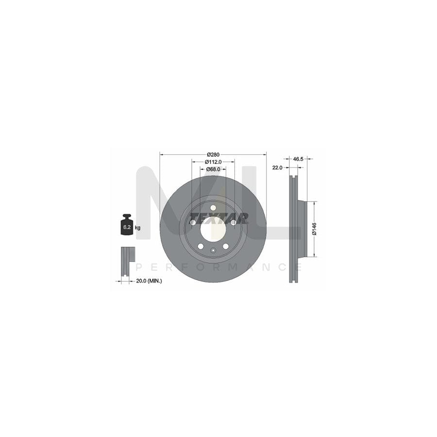 TEXTAR 92083500 Brake Disc Internally Vented, without wheel hub, without wheel studs | Performance Parts Direct Car Parts