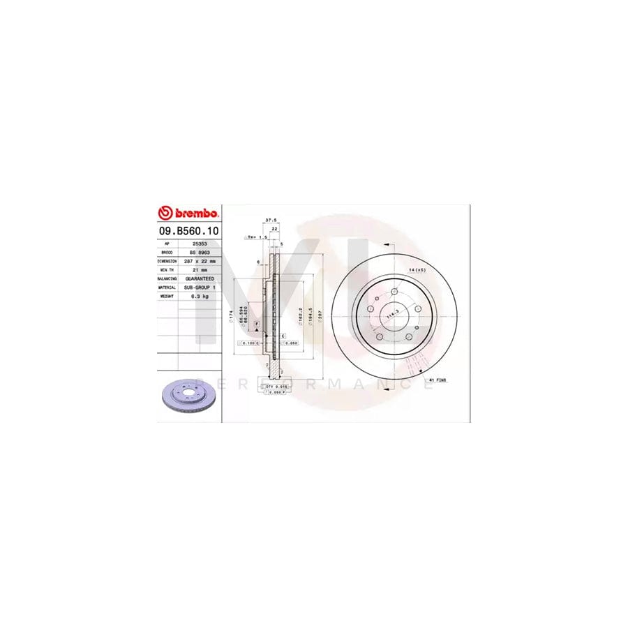 BREMBO 09.B560.10 Brake Disc Internally Vented - 1 piece