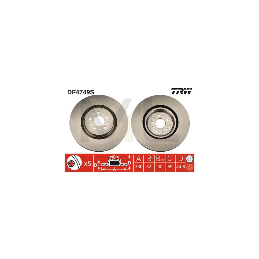 TRW DF4749S Brake Disc Vented, Painted, High-carbon | Performance Parts Direct Car Parts