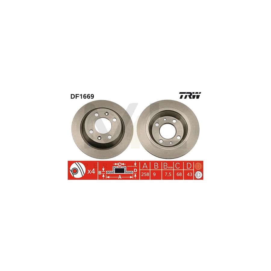 TRW DF1669 Brake Disc Solid, Painted, with bolts/screws | Performance Parts Direct Car Parts