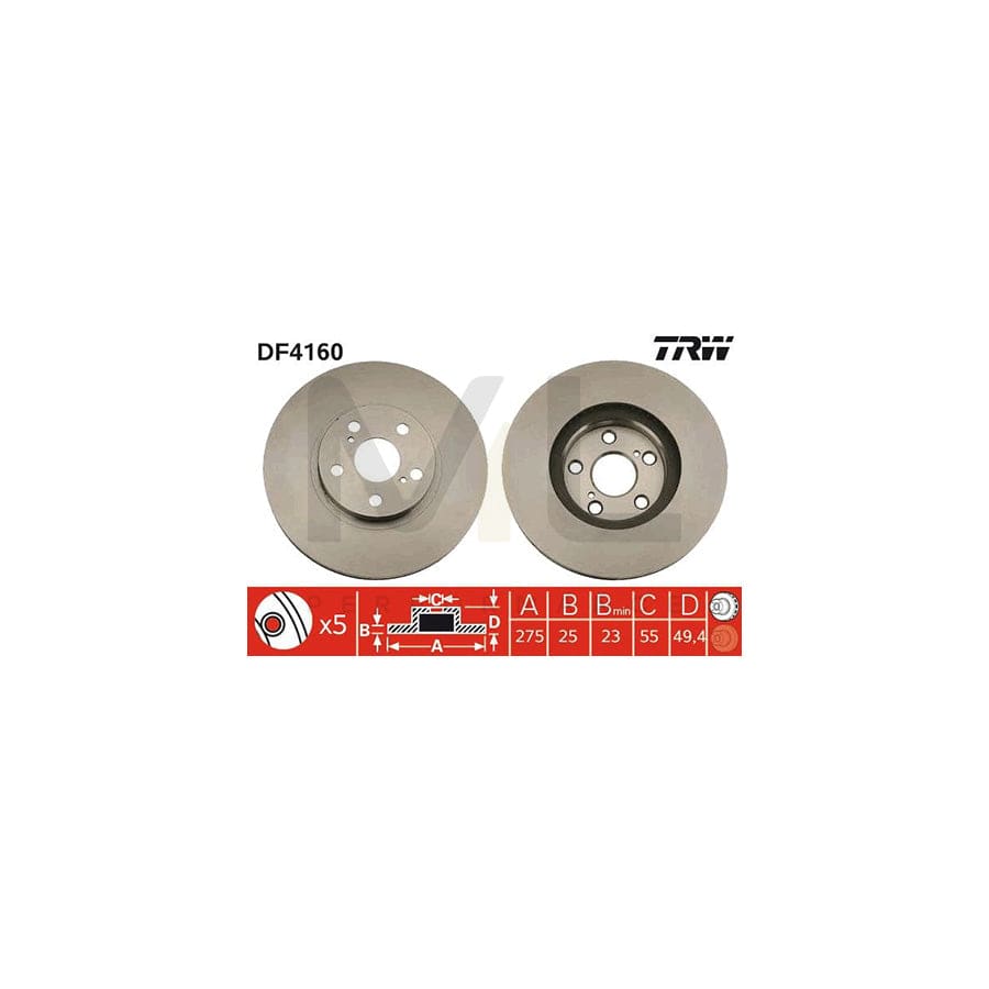 TRW DF4160 Brake Disc Vented, Painted | Performance Parts Direct Car Parts