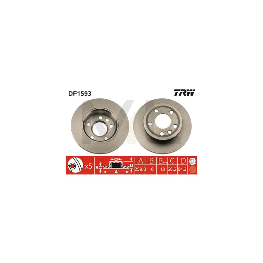 TRW DF1593 Brake Disc Solid, Painted | Performance Parts Direct Car Parts