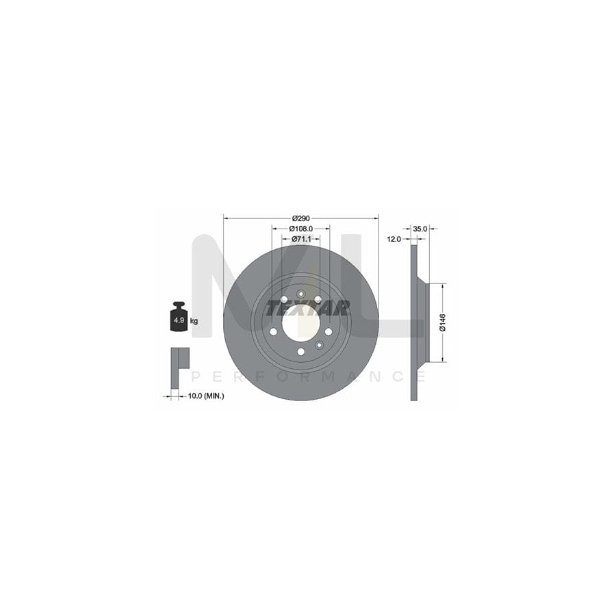 TEXTAR 92129600 Brake Disc Solid, without wheel hub, without wheel studs | Performance Parts Direct Car Parts