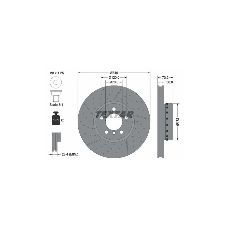 TEXTAR PRO 92265025 Brake Disc Drilled dimples Internally Vented Slotted Coated High carbon with bolts screws without wheel hub without wheel studs