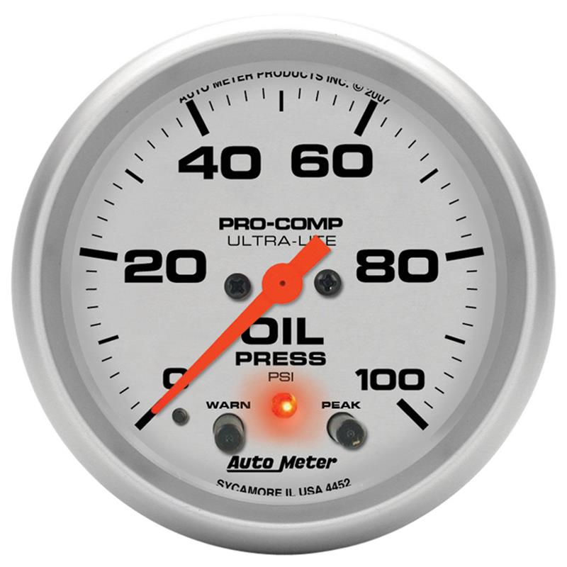 Autometer Ultra-Lite 66.7mm Oil Press 2 5/8in 100PSI Digital Stepper Motor w/ Peak & Warning Light
