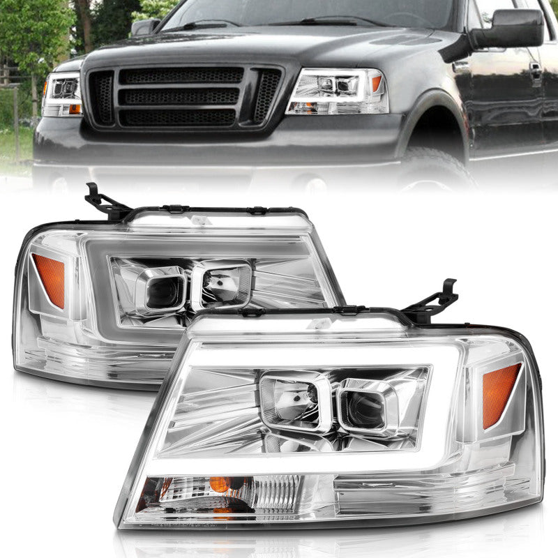 ANZO 2004-2008 Ford F-150 Projector Headlights w/ Light Bar Chrome Housing