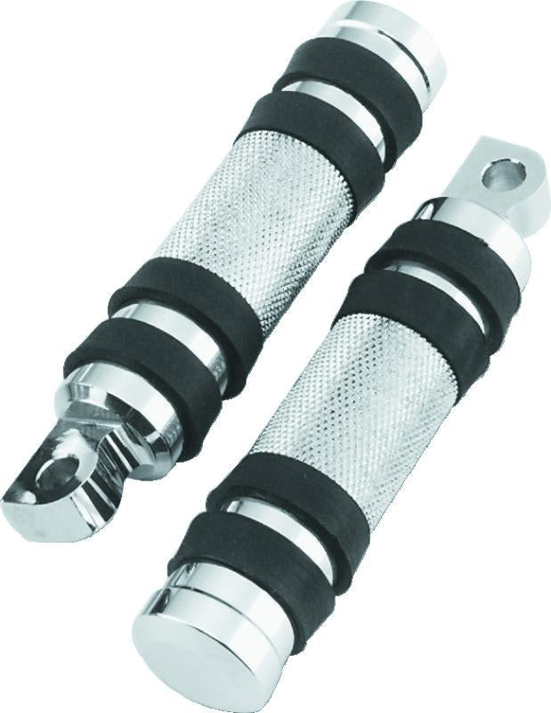 Bikers Choice Big Twin & XL Chrome Knurled Male Mount Footpegs W/Rubber Bands Pr.