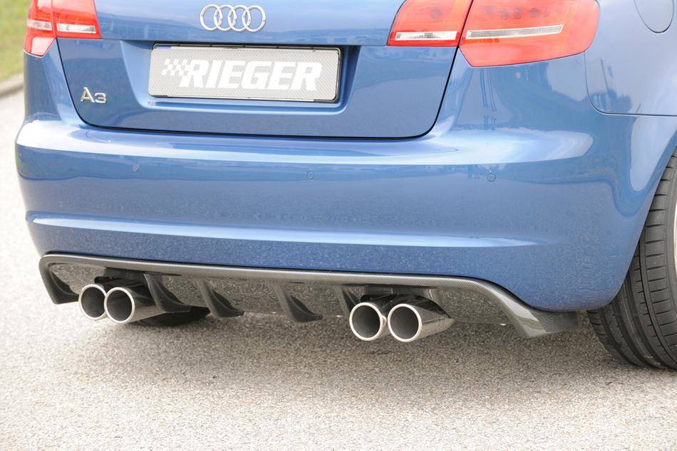 Rieger 00088247 Audi 8P A3 Rear Diffuser for Left & Right Sport Tailpipe - Glossy Black