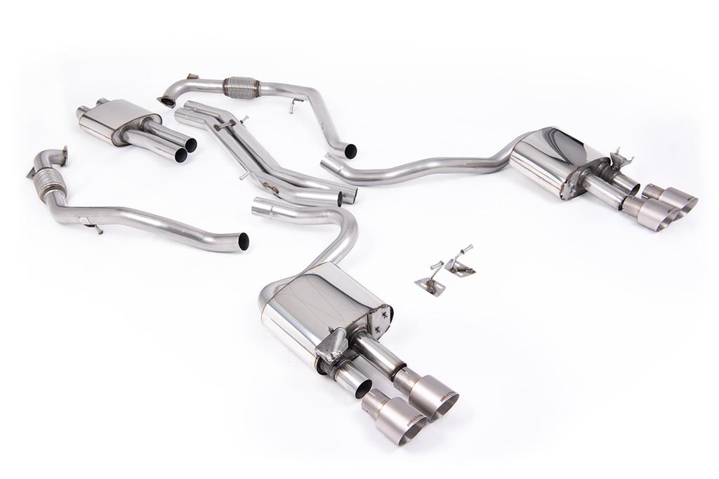 MillTek SSXAU1122 Cat-back Cat Back Resonated with Quad GT-100 Brushed Titanium Trims