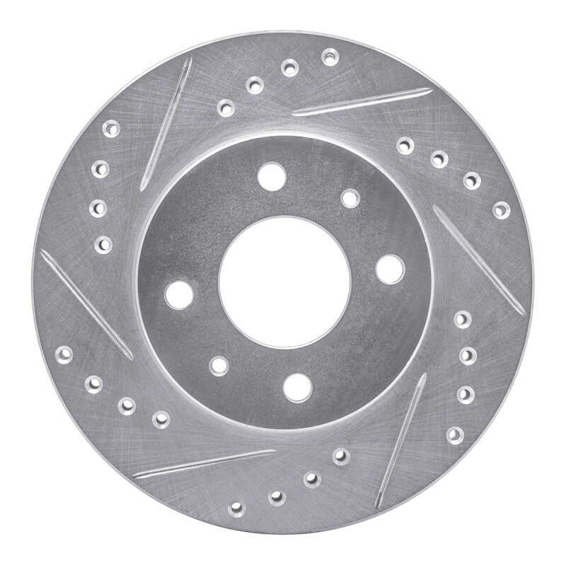 R1 Concepts R1 95-00 Nissan Lucino (Mexico) Front Left Drilled & Slotted Silver Brake Rotor