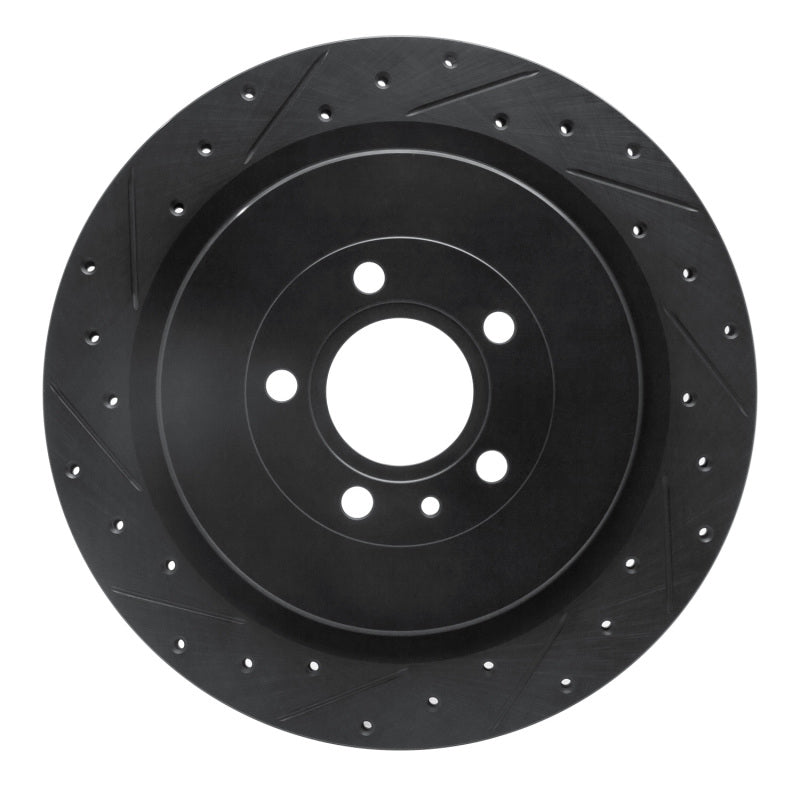 R1 Concepts R1 13-14 Ford Mustang Rear Left Drilled & Slotted Black Brake Rotor