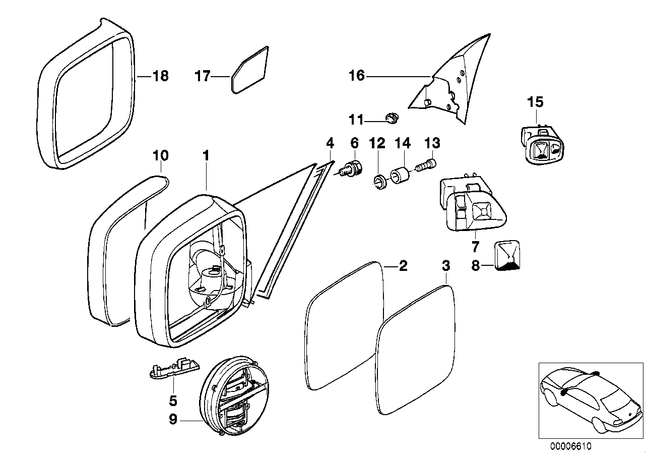 Genuine BMW 51168144401 E36 Electr.Exterior Heatable Mirror Left (Inc. 318i, 318is & 325is)