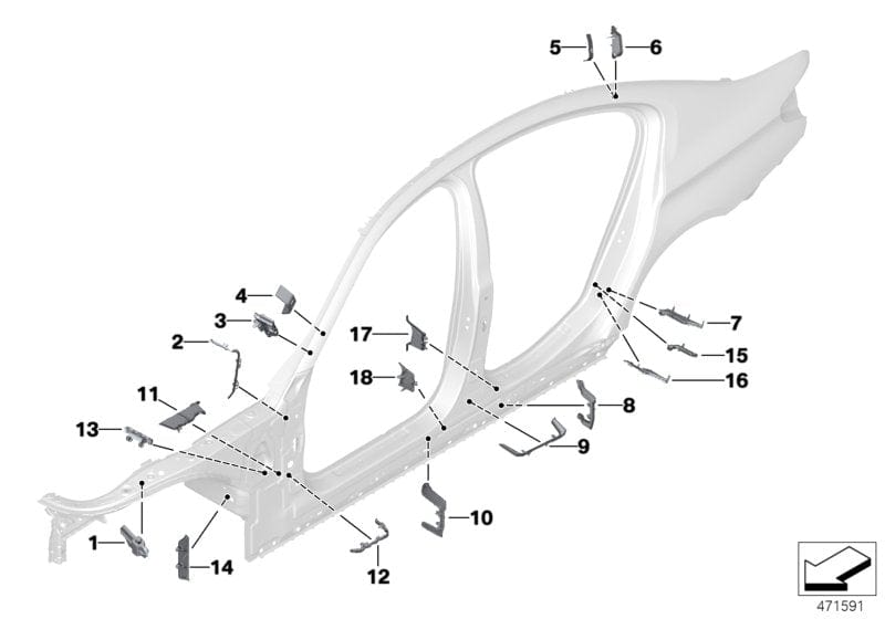 Genuine BMW 41007342769 G30 F90 G31 Molded Part F Roof Frame Exterior Front (Inc. 540iX, 520d ed & 530dX)
