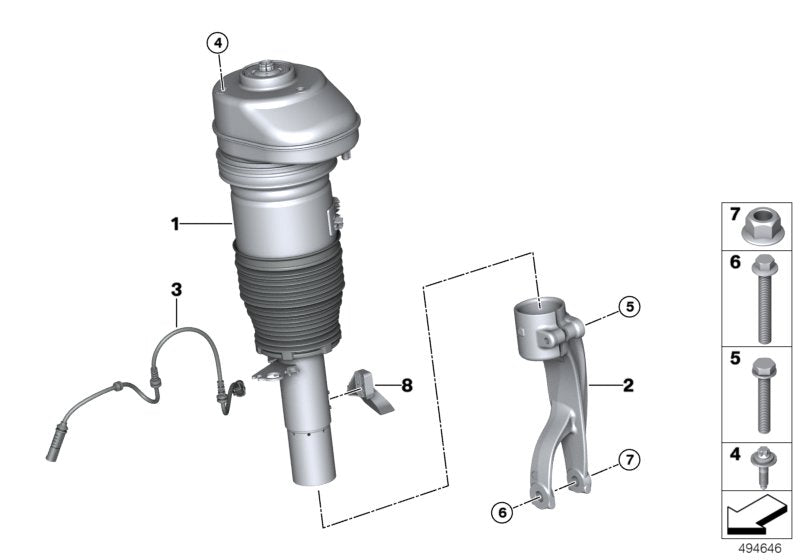 Genuine BMW 37106869036 G07 Air Spring Strut, Front Right VDC HIGH (Inc. X7)