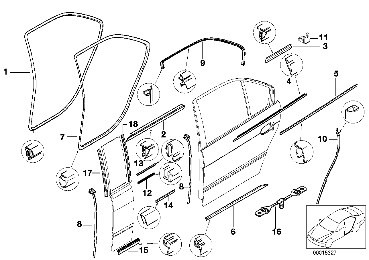 Genuine BMW 51228230487 E38 Waist Rail Trim Strip, Int. Left Rear CHROM (Inc. 740iL, 728iL & 730iL)