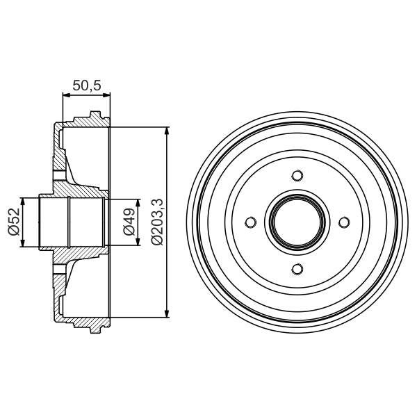 BOSCH 0986477206 Brake Drum - 1 piece