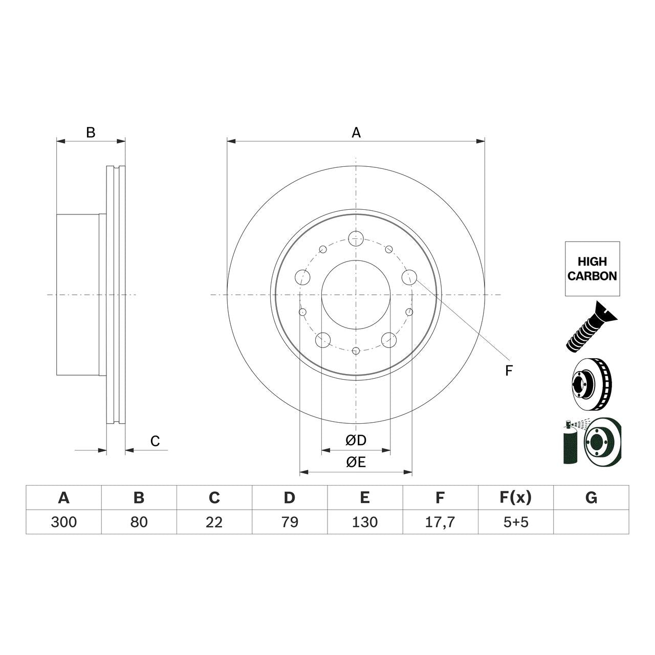 BOSCH 0986479E02 Brake Disc - 1 piece