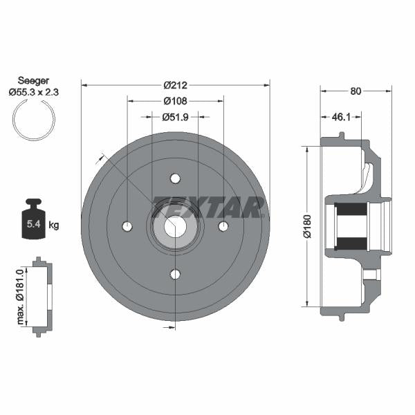 TEXTAR 94041800 Brake Drum