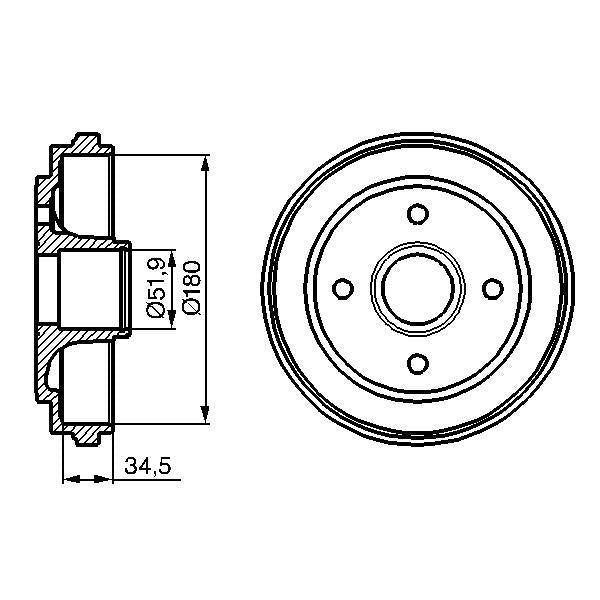BOSCH 0986477128 Brake Drum - 1 piece