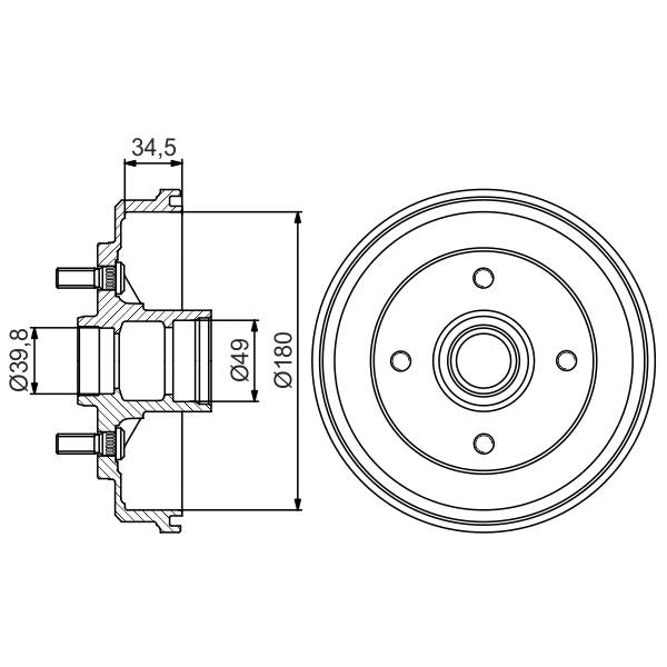 BOSCH 0986477159 Brake Drum - 1 piece