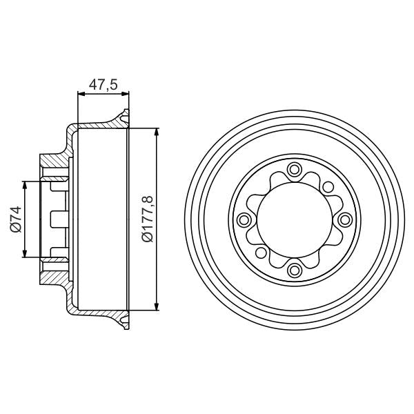 BOSCH 0986477154 Brake Drum - 1 piece