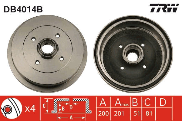 TRW MOTO DB4014B Brake Drum