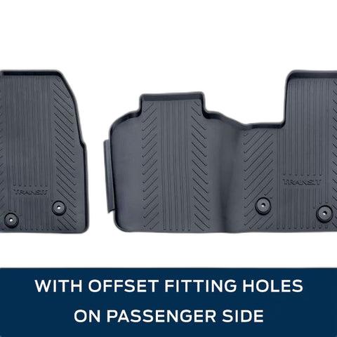 GENUINE FORD 2113371 TRANSIT AND TRANSIT CUSTOM RUBBER FLOOR MATS FRONT, BLACK WITH LOGO, AUTOMATIC TRANSMISSION ONLY