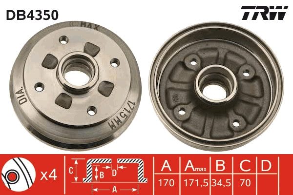 TRW MOTO DB4350 Brake Drum