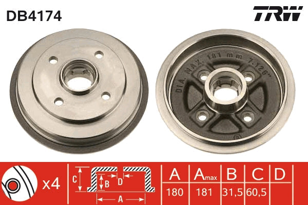 TRW MOTO DB4174 Brake Drum
