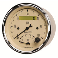 AutoMeter Gauge Tach/Speedo 3-3/8in. 120MPH & 8K RPM Elec. Program. Antique Beige