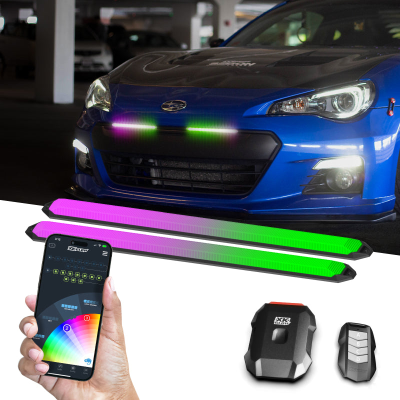 XKGLOW XK Glow 9in XKmax DRL Truck Grill Flexible Light App Cntl Bar 2pc