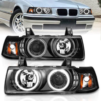 ANZO 1992-1998 BMW 3 Series E36 Projector Headlights w/ Halo Black G2 1 pc
