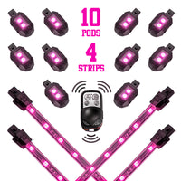 XKGLOW XK Glow Strips Single Color XKGLOW LED Accent Light Motorcycle Kit Pink - 10xPod + 4x8In