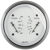 AutoMeter Gauge Dual Wtmp & Volt 3-3/8in. 250 Deg. F & 18V Elec Old Tyme White