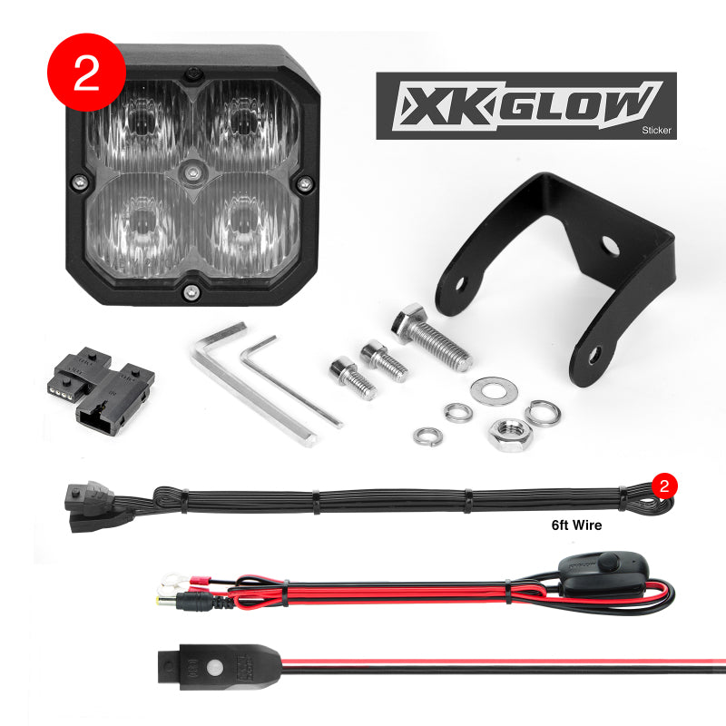 XKGLOW XK Glow XKchrome 20w LED Cube Light w/ RGB Accent Light Kit w/ Controller- Driving Beam 2pc