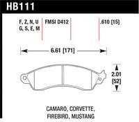 Hawk Performance Hawk 94-04 Mustang Cobra / 88-96 Corvette / 88-92 Camaro w/HD Brakes Front Blue 9012 Race Brake Pads